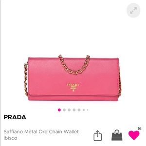 Prada Saffiano Metal Oro Chain Wallet Ibisco.